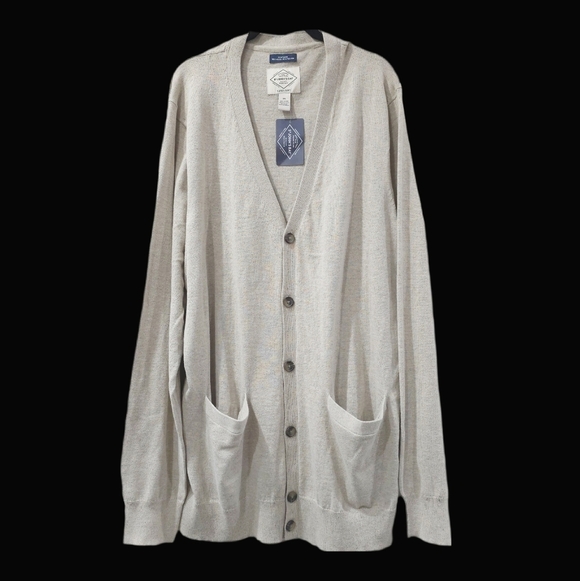 Men's Light Beige Cardigan Sweater, Big & Tall 2XL, Nwt Preppy Grandpacore - Picture 1 of 13
